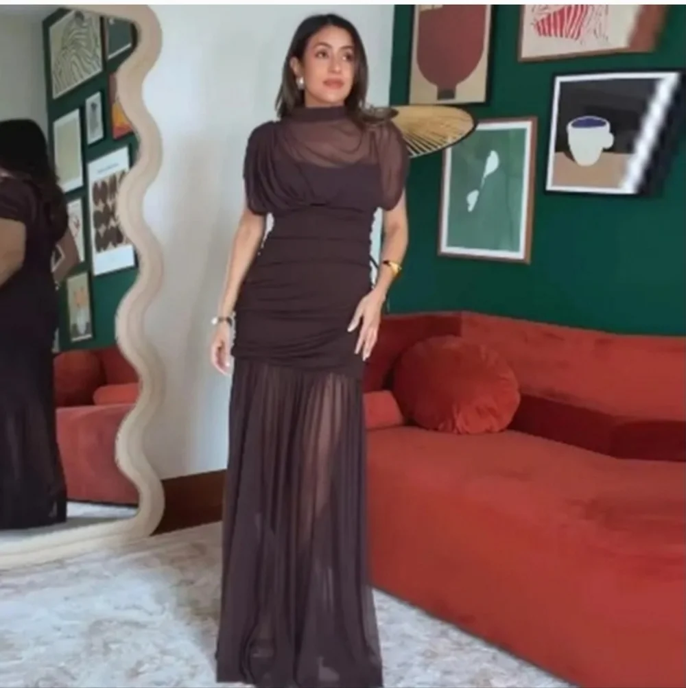 Zara Draped Midi Dress Brown NWT - Picture 3 of 16